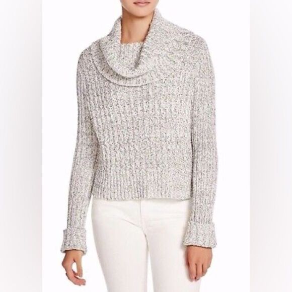 Free People Marled Ivory Combo Twisted Cable Cropped TNeck Sweater OB465415 L - Picture 2 of 16